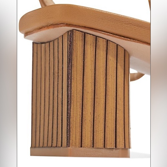 New Schutz Mindy Caramel Leather Knot Ankle Strap Bamboo Heel Sandals Women’s 6B - Picture 12 of 15